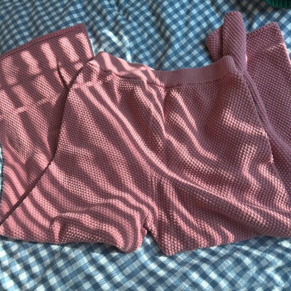 Free People Beach Hailee Waffle Knit Cotton Wide Leg Pink Lounge Pants - Picture 4 of 4